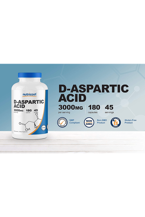 Nutricost DAA D-Aspartic Acid Capsules (180 Capsules) (3000mg Serving) 37.