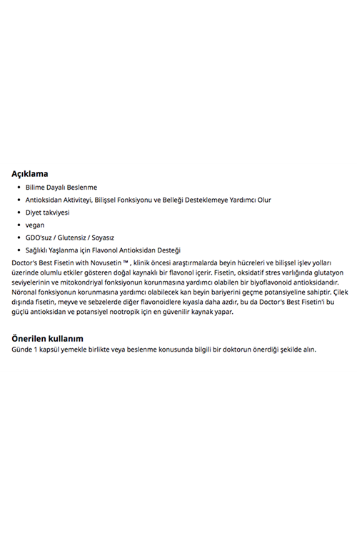 Doctor's Best, Fisetin with Novusetin, 100 mg, 30 Veggie Capsul.ABD MENŞEİ.48.