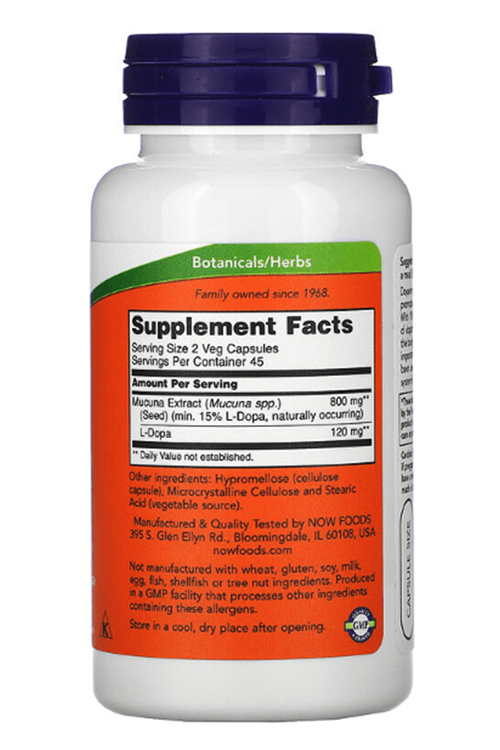 Now Foods, Dopa Mucuna, 90 Veg Capsul. Abd Menşei.32.