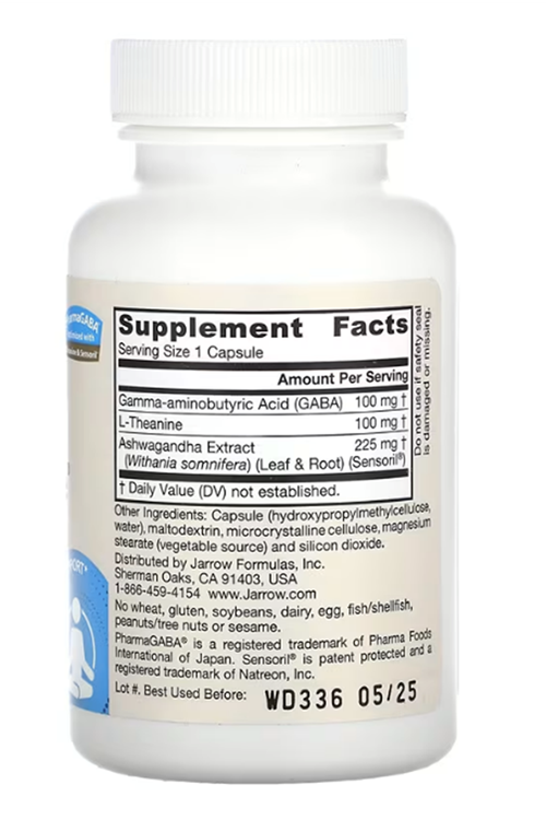 Jarrow Formulas  GA.BA Soothe L-Theanine--Aswanganda, 30 Veggie Capsules.Usa Menşei.