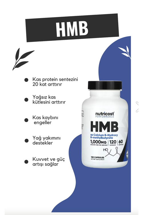 Nutricost HMB (Beta-Hydroxy Beta-Methylbutyrate) 1000mg (120 Capsules) USA.4036
