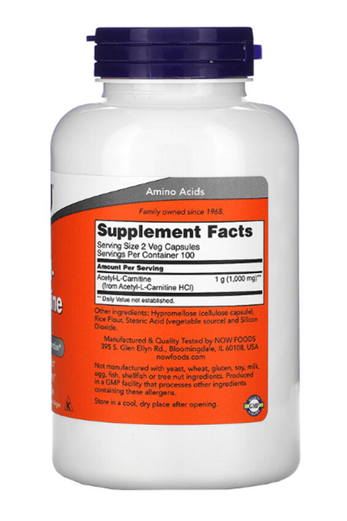 Now Foods  Acetyl-L-Carnitine  500mg  200 Veg Capsul.Usa Version.61.