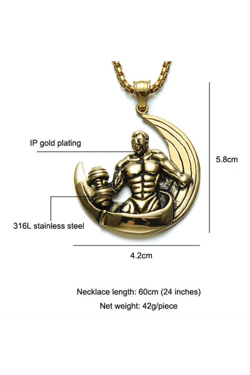 Bodybuıldıng Paslanmaz Çelik Madalyon Zincirli Kolye ÇELİK RENK