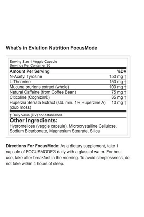 EVLUTION NUTRITION FocusMode, 30 Capsules.Usa Version.4031
