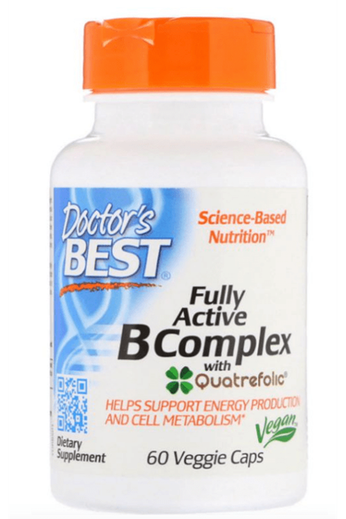 Doctors Best Fully Active B Complex with Quatrefolic 60 Veggie Caps (B1-B2-B3-B6-B12-BİOTİN-VİTA.C).3527