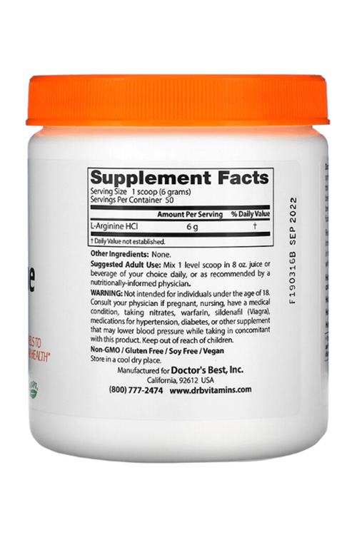 Doctor's Best, Pure L-Arginine Powder, Per Serving 6gr (300 g) 50 Servis. USA Menşei.43.