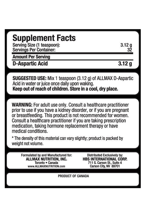 Allmax DAA D-Aspartic Acid 100 Gram 32 SERVİS.Usa Menşei.39.