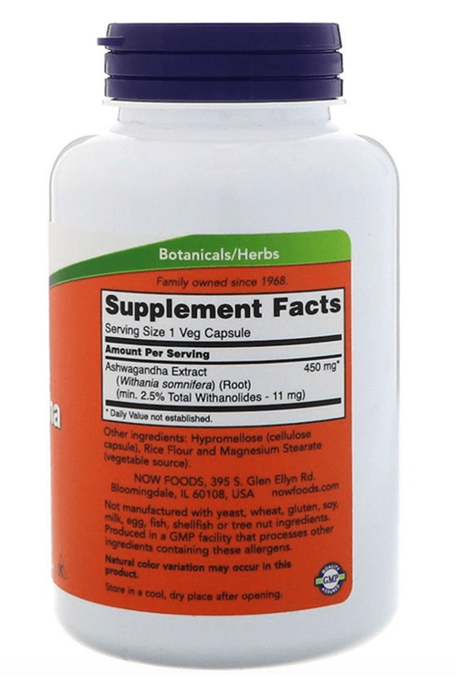 NOW Asva ganda 450mg 180 Veg Kapsul.MADE IN USA.4043