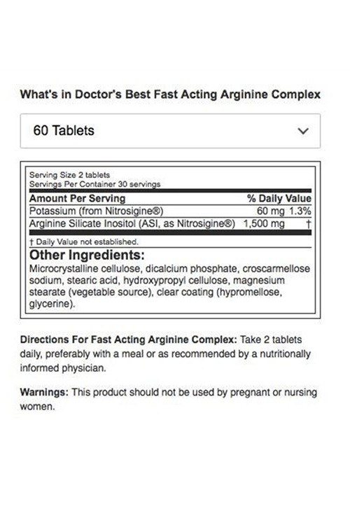 Doctor's Best Fast Acting Arginine Complex with Nitrosigine 750mg 60 Tablet.Usa Menşei.43.