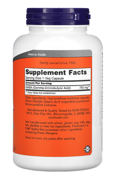 NOW SPORTS Gaba  750 mg  200 Veg Capsul. USA.3950