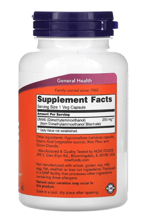 NOW Foods DMAE  250 mg  100 Veg Capsul.USA Menşei.3830