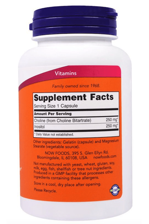 NOW Choline & Inositol, 500mg 100 Veg Capsules. Usa version.37.