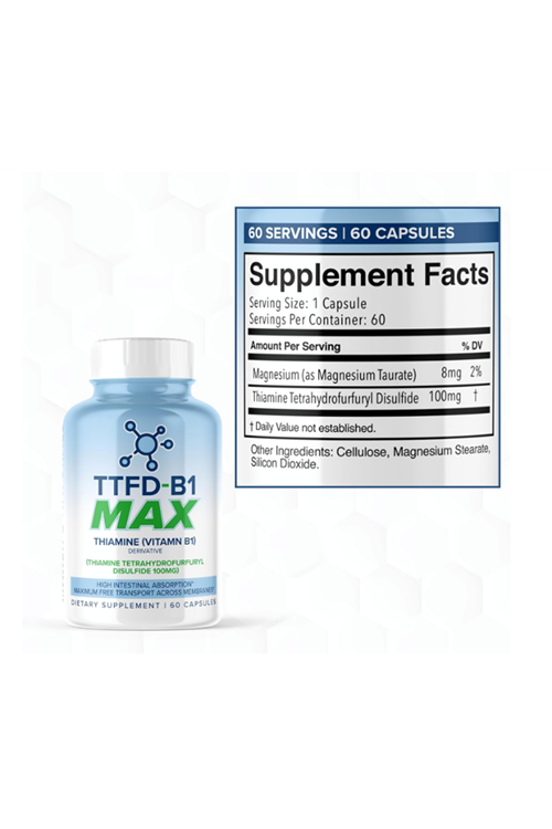 MaxLife Naturals TTFD - B1 Max - Thiamine Vitamin B1 TTFD - 100mg (Thiamine Tetrahydrofurfuryl Disulfide) 60 Capsules.Made ın Usa 43.