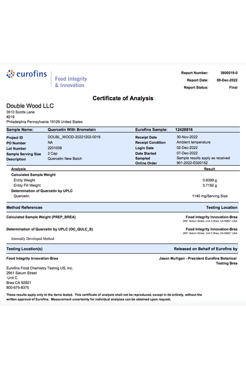 Double Wood Quercetin with Bromelain 1200mg 120 Capsul.Made ın Usa.