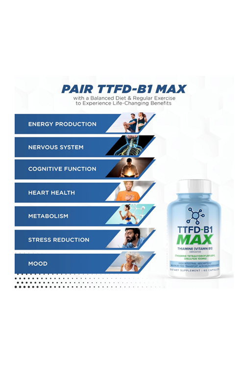 MaxLife Naturals TTFD - B1 Max - Thiamine Vitamin B1 TTFD - 100mg (Thiamine Tetrahydrofurfuryl Disulfide) 60 Capsules.Made ın Usa 43.
