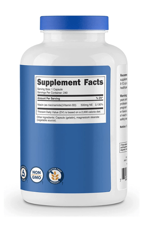 Nutricost Niacinamide Niacin (Vitamin B3) 500mg, 240 Capsules - Non-GMO, Gluten Free Vitamin B3..USA Menşei 4039.