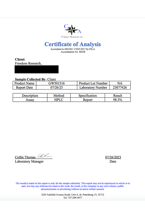 Freedom Research CARDARINE – GW501516  30ml 20mg .Made ın Usa 3741