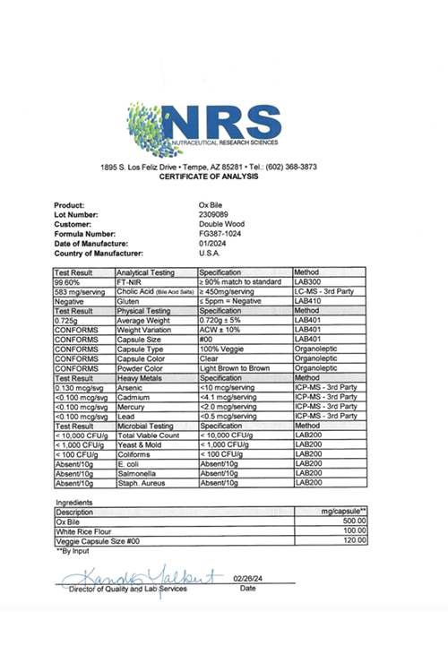 Double Wood Ox Bile for No Gallbladder 1000mg  120 Capsul.Abd Menşei 4141