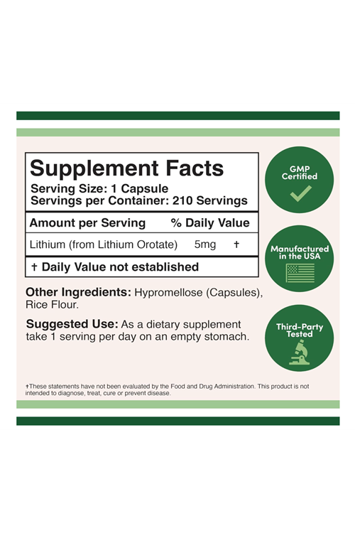 Double Wood Lithium Orotate 5mg, 210 Capsules 40.