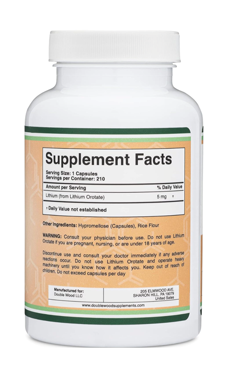 Double Wood Lithium Orotate 5mg, 210 Capsules 40.