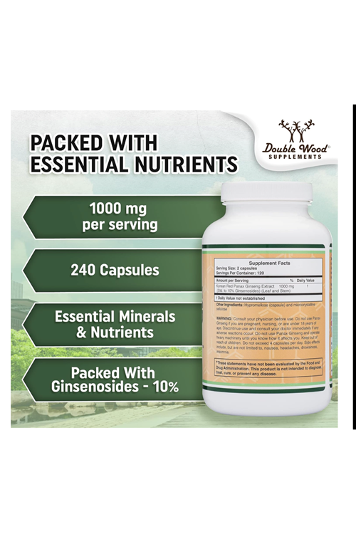 Double Wood Korean Red Panax Ginseng Extract 1000mg  240 Veg Capsul.43.