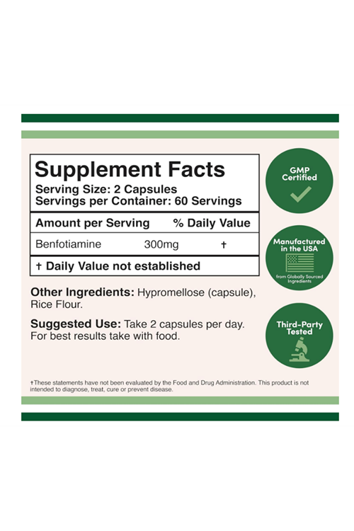 Double Wood Benfotiamine 300mg (Third Party Tested, 120 Capsules) Usa Version 39.