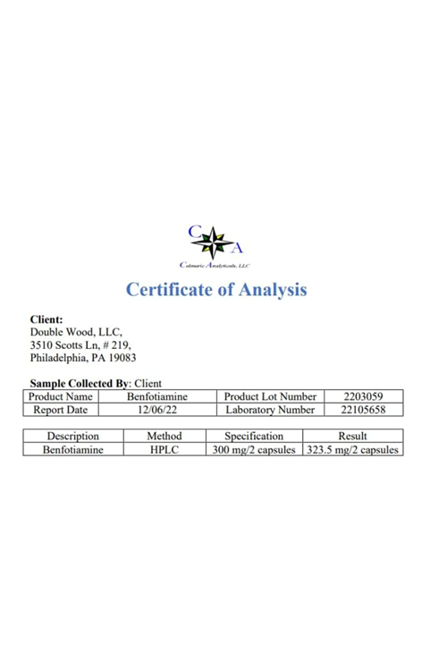 Double Wood Benfotiamine 300mg (120 Capsules) Usa Version 39.