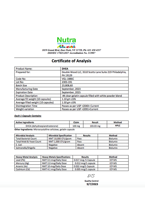 Double Wood DHEA 100mg 180 Capsul. Usa Version 3838