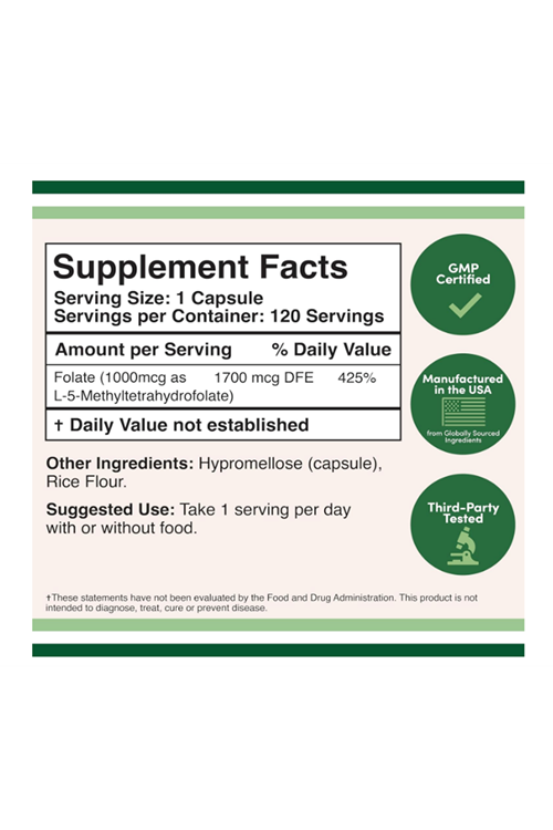 Double Wood (Ösg Özel Sporcu Gıdaları) Methylfolate 1000mcg, 120 Capsul.36.