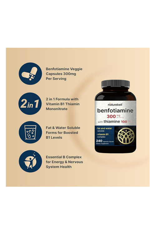 NatureBell Benfotiamine 300mg with Thiamine 100mg  240 Veggie Capsules.47