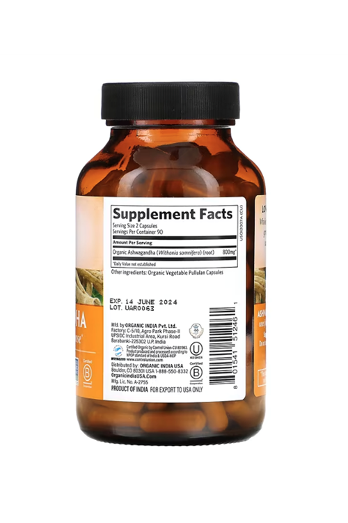 Organic India  Asvaganda  Stress Response 180 Vegetarian Capsul. Made ın USA. 3852