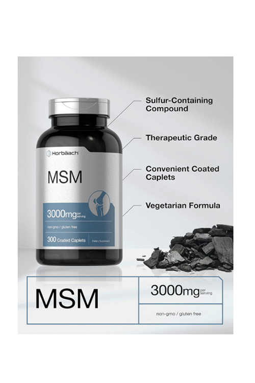 Horbäach MSM  3000mg  300 Coated Tablet  Methylsulfonylmethane with Calcium Vegetarian, Non-GMO, Gluten Free.52.