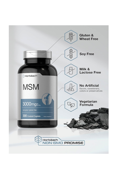 Horbäach MSM  3000mg  300 Coated Tablet  Methylsulfonylmethane with Calcium Vegetarian, Non-GMO, Gluten Free.52.