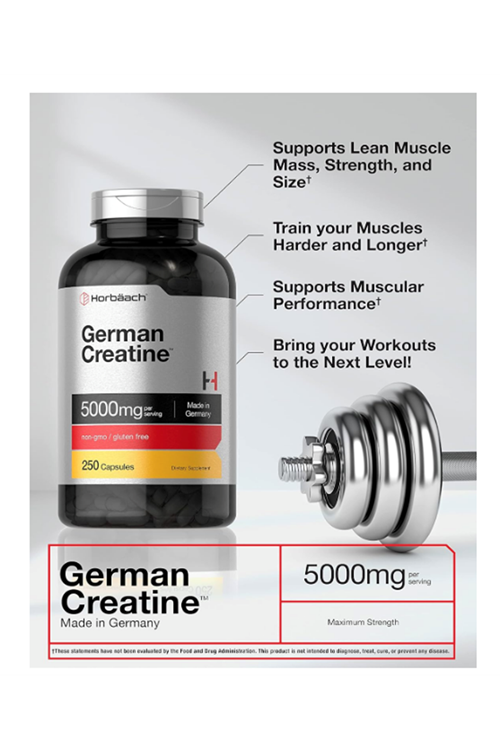 Horbach German Creatine Monohydrate 5000mg  250 Capsul. Usa Menşei.4057