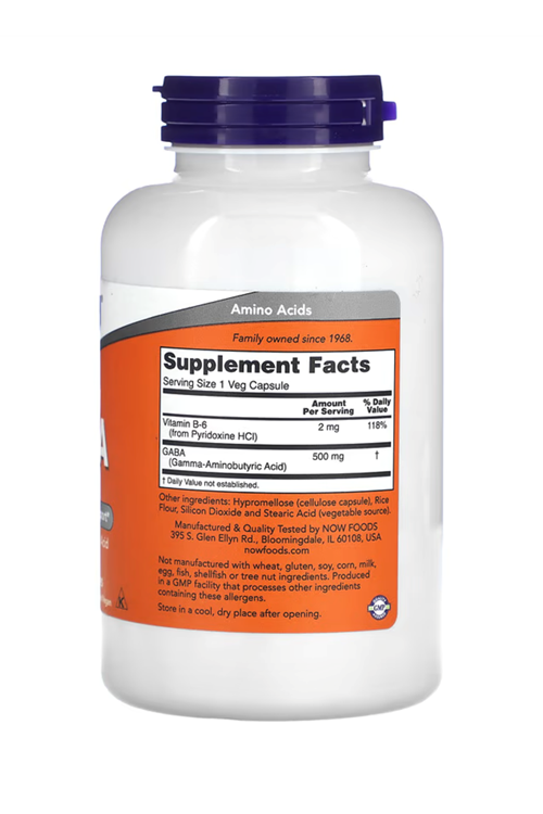 Now Food GABA with Vitamin B-6,  500mg  200 Vegie Kapsul.Abd Menşei. 3935