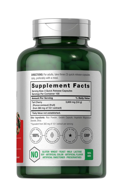 Horbäach Tart Cherry Extract  3600mg  300 Capsul Non-GMO, Gluten Free Usa Menşei.3742