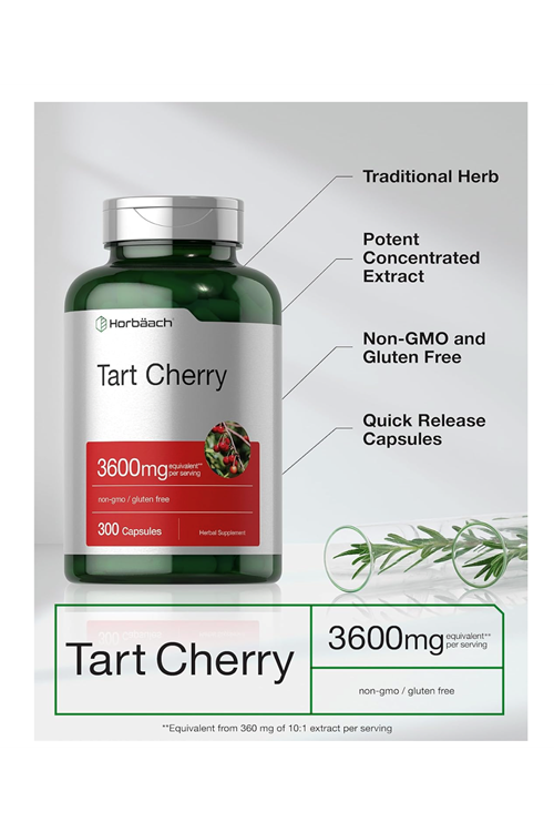 Horbäach Tart Cherry Extract  3600mg  300 Capsul Non-GMO, Gluten Free Usa Menşei.3742