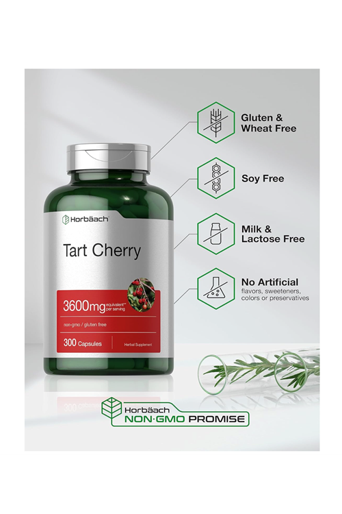 Horbäach Tart Cherry Extract  3600mg  300 Capsul Non-GMO, Gluten Free Usa Menşei.3742