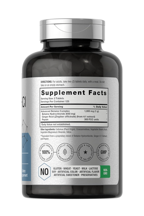 Horbach Betaine HCl with Pepsin 1000mg  250 Tablet.Usa Menşei.3941