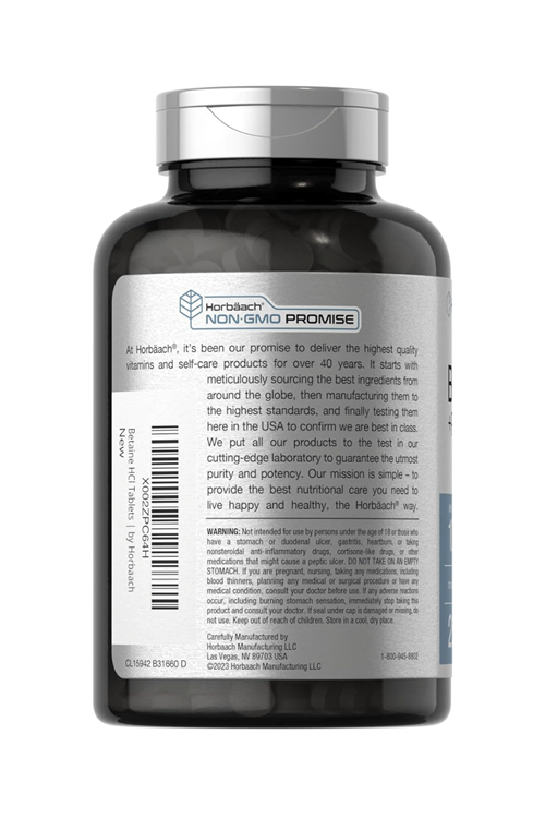 Horbach Betaine HCl with Pepsin 1000mg  250 Tablet.Usa Menşei.3941