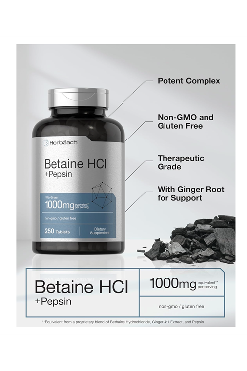 Horbach Betaine HCl with Pepsin 1000mg  250 Tablet.Usa Menşei.42.