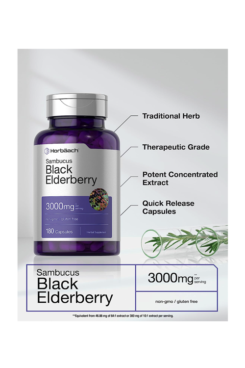 Horbaach Sambucus Black Elderberry  3000mg  180 Capsul.Usa Menşei.3833