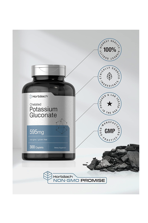 Horbäach  Chelated Potassium Gluconate  595mg 300 Capsul.Usa Menşei.3939.