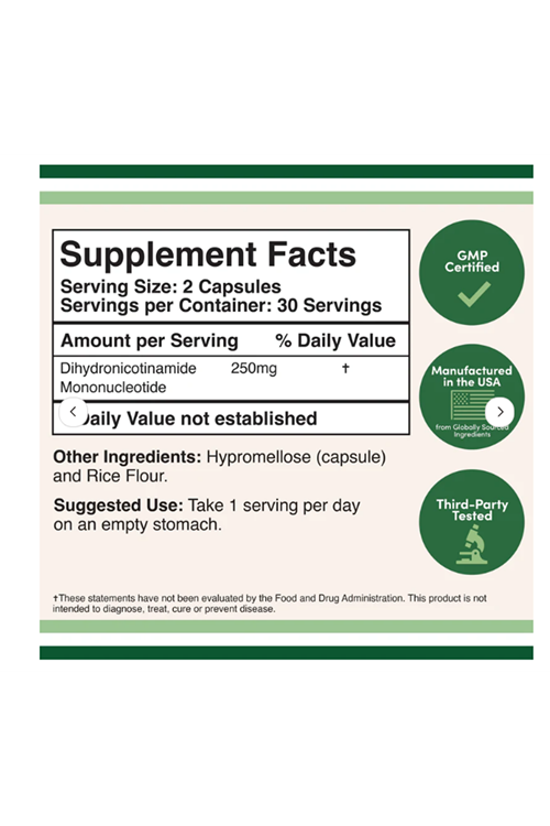 Double Wood  NMN Nicotinamide Mononucleotide (NMN) 250mg 60 Capsul. Usa Version 4045