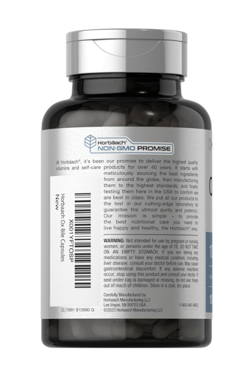 Horbäach Ox Bile 1000 mg 100 Capsules  Digestive Enzymes  Non-GMO & Gluten Free.Abd Menşei.3944