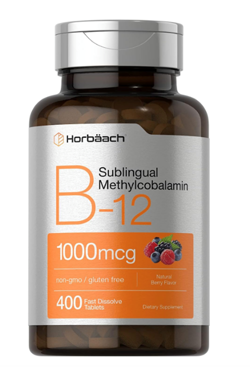 Horbäach Vitamin B12 Sublingual 1000mcg  400 Fast Dissolve Tablet Methylcobalamin for Adults Natural Berry Flavor Vegan, Non-GMO, and Gluten Free.4145