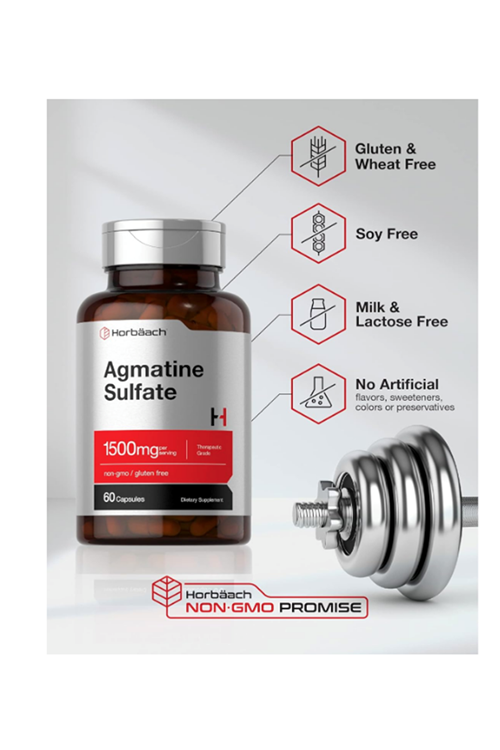 Horbäach Agmatine Sulfate 1500mg  60 Capsules  Pharmaceutical Grade  Non-GMO, Gluten Free.3832