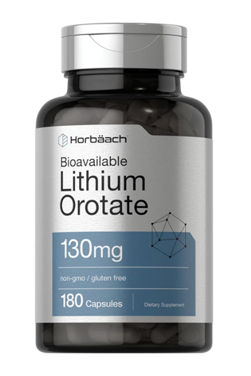 Horbäach Lithium Orotate 130mg  180 Capsul Non-GMO, Gluten Free  5mg. Usa Menşei.43.