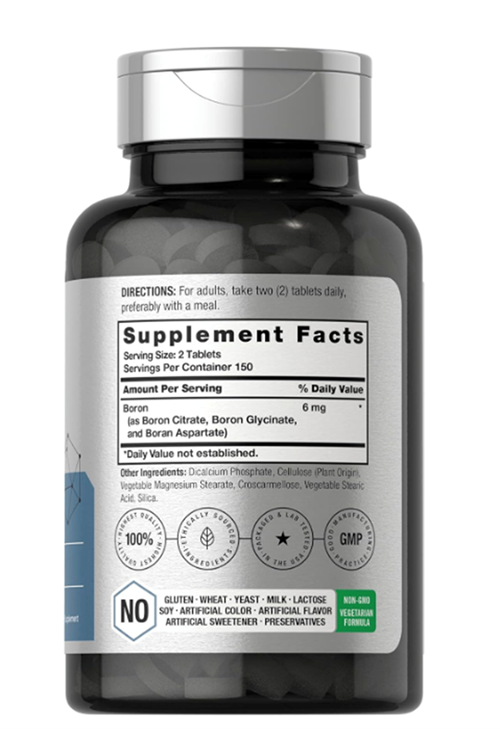 Horbäach Triple Boron Complex 6 mg  300 Tablet  Vegetarian, Triple Action Boron Citrate, Boron Glycinate, Boron Asparate.Usa Menşei. 4137.