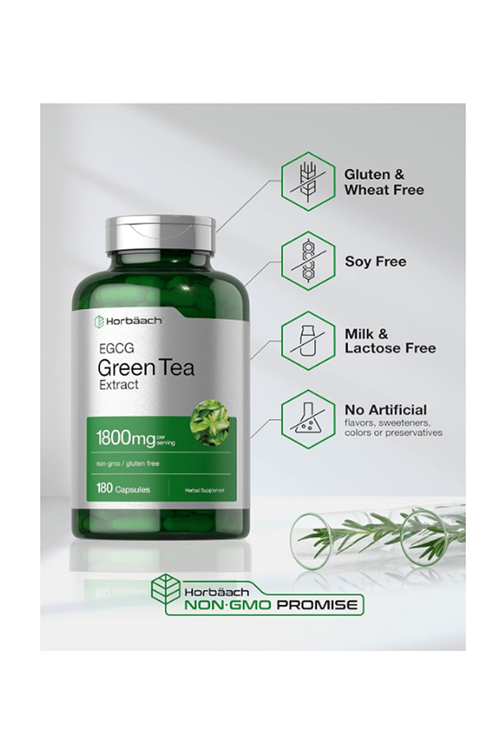 Horbäach EGCG Green Tea Extract  180 Capsul Max Potency Non-GMO & Gluten Free.Abd Menşei.3944